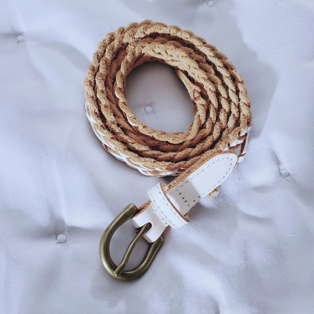 Y2K VINTAGE AEO White/Tan Braided Leather Belt- XS